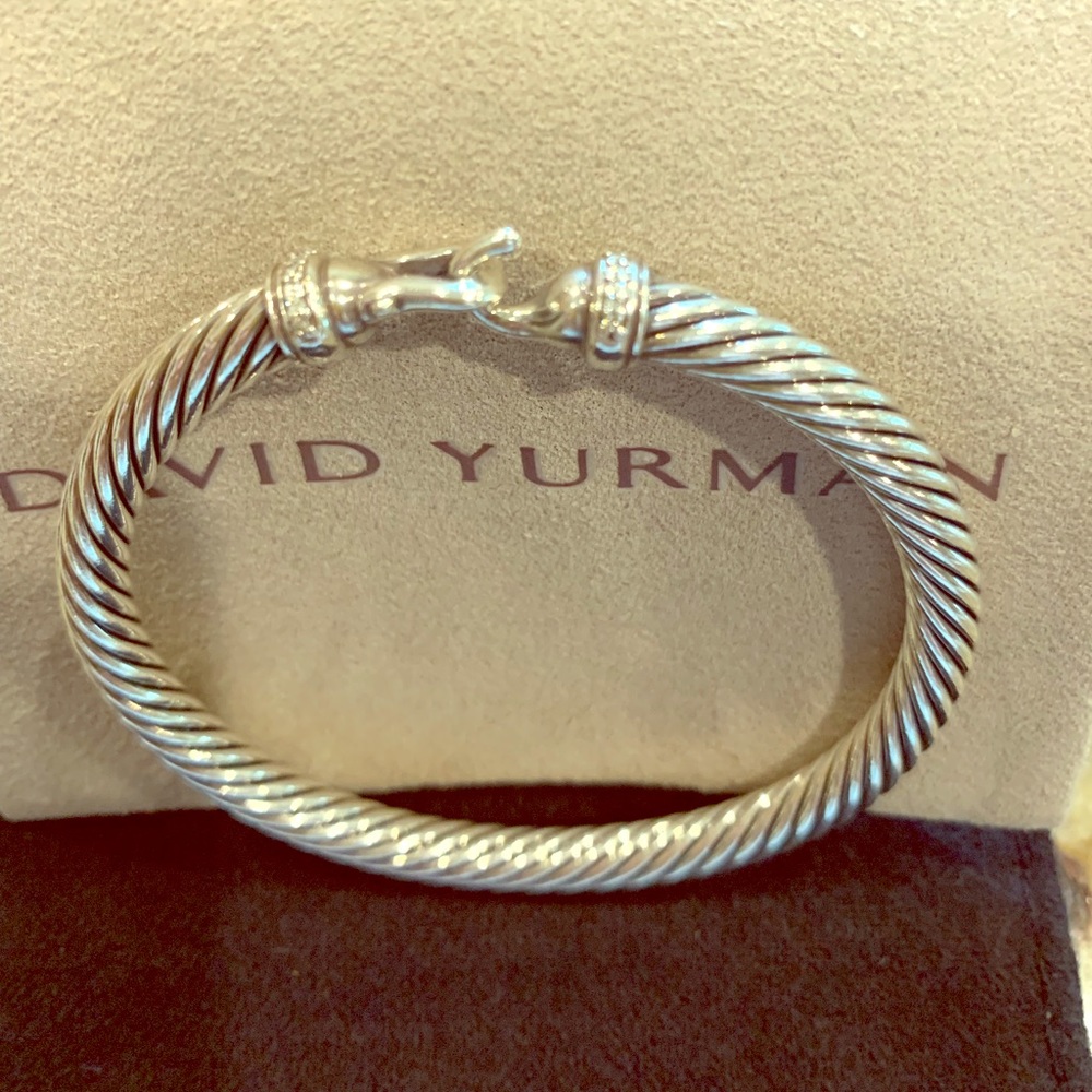 David Yurman Cable Buckle Bracelet w Diamonds, 5mm